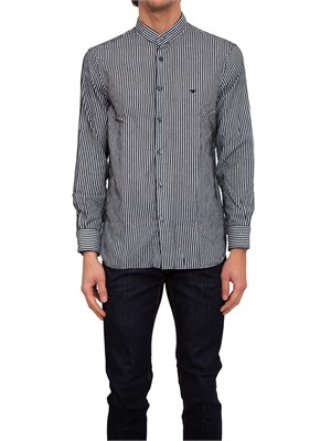 Camicia uomo Emporio Armani in misto cotone a righe blu in UOMO