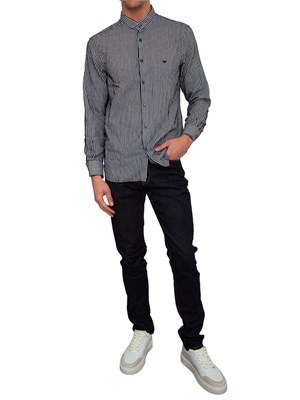 Camicia uomo Emporio Armani in misto cotone a righe blu in UOMO