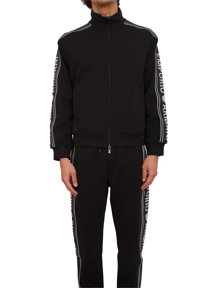Felpa uomo Emporio Armani in double jersey nero con logo jacquard