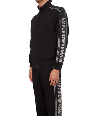 Felpa uomo Emporio Armani in double jersey nero con logo jacquard in UOMO