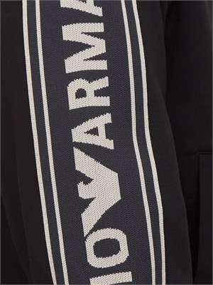 Felpa uomo Emporio Armani in double jersey nero con logo jacquard in UOMO