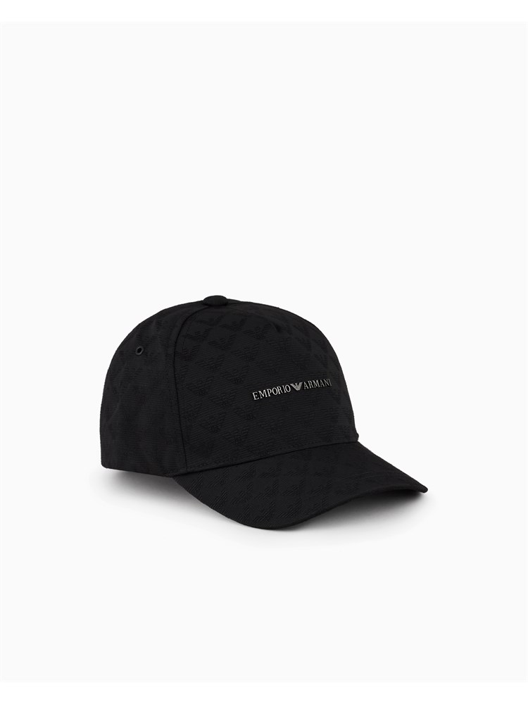 Cappello da baseball Emporio Armani in tessuto nero jacquard logo