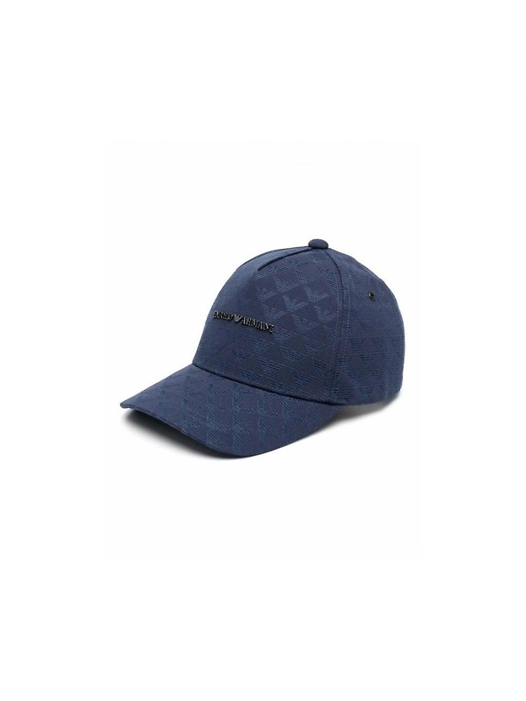Cappello da baseball Emporio Armani in tessuto blu jacquard logo