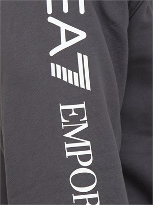 Felpa uomo EA7 Emporio Armani in cotone grigio e logo su manica in UOMO
