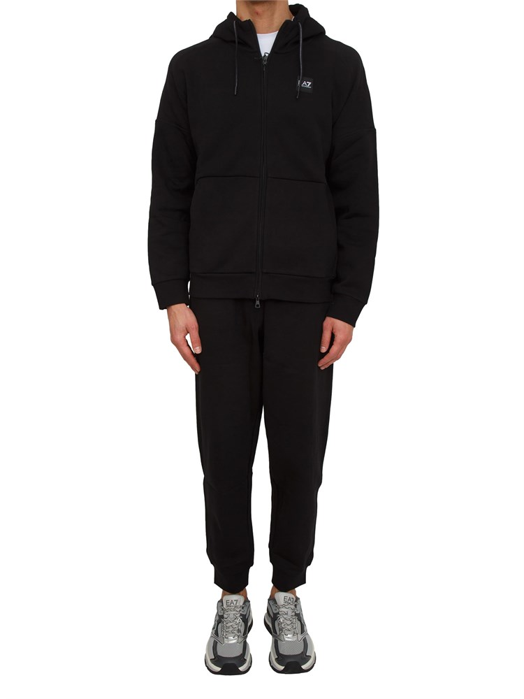 Tuta uomo EA7 Emporio Armani (felpa+pantalone) in cotone nero con logo