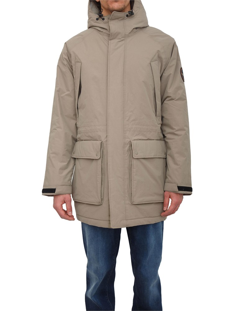 Parka lungo Diries Napapijri in tessuto tecnico tortora