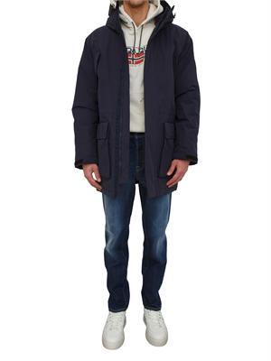 Parka lungo Diries Napapijri in tessuto tecnico blu in UOMO