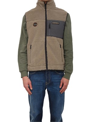 Gilet in pile Yupik Napapijri in teddy verde kaki in UOMO