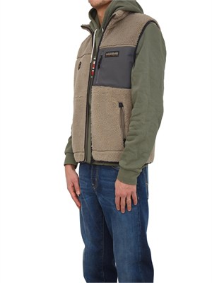 Gilet in pile Yupik Napapijri in teddy verde kaki in UOMO