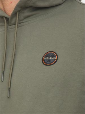 Felpa con Cappuccio Badge Napapijri in French Terry verde in UOMO