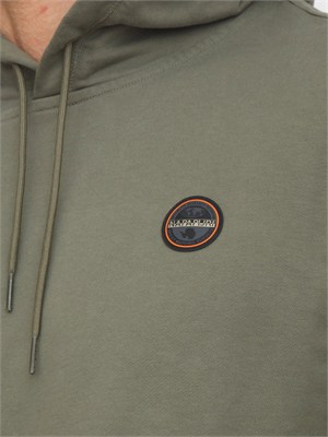 Felpa con Cappuccio Badge Napapijri in French Terry verde in UOMO