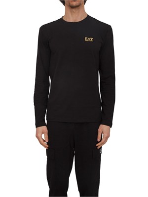 EA7 EMPORIO ARMANI T-shirt nero Ea7 a maniche lunghe in jersey stretch in UOMO