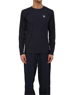 EA7 EMPORIO ARMANI T-shirt blu Ea7 a maniche lunghe in jersey stretch in UOMO