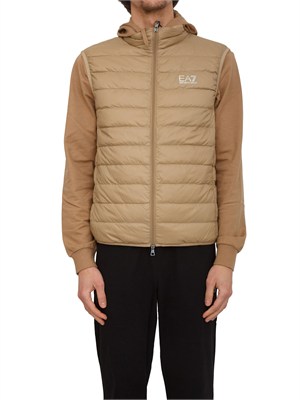 Gilet EA7 Emporio Armani in piuma d'oca e tessuto tecnico beige in UOMO