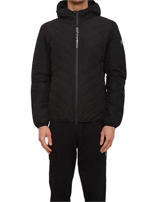 Piumino EA7 Emporio Armani in piuma d'oca e tessuto tecnico nero in UOMO