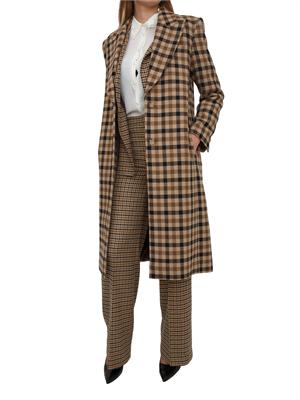 TWIN-SET Cappotto Twinset in saia di misto lana a fantasia check cammello in DONNA