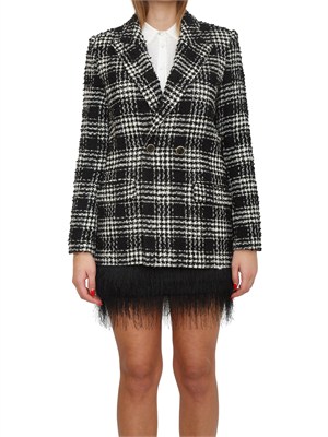 TWIN-SET Giacca blazer Twinset in tessuto bouclÉ check nero in DONNA