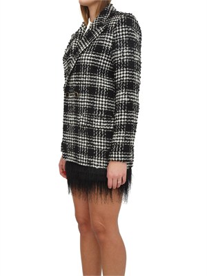 TWIN-SET Giacca blazer Twinset in tessuto bouclÉ check nero in DONNA