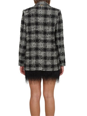 TWIN-SET Giacca blazer Twinset in tessuto bouclÉ check nero in DONNA