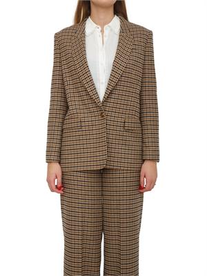 TWIN-SET Giacca blazer Twinset in saia di misto lana fantasia check cammello in DONNA