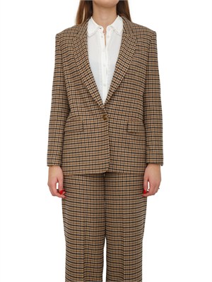 TWIN-SET Giacca blazer Twinset in saia di misto lana fantasia check cammello in DONNA