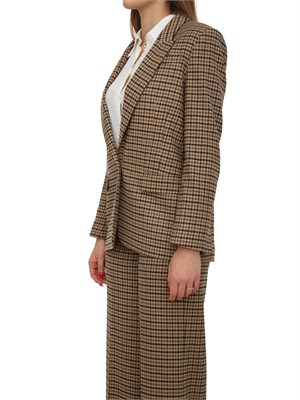 TWIN-SET Giacca blazer Twinset in saia di misto lana fantasia check cammello in DONNA