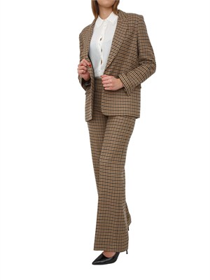 TWIN-SET Pantaloni Twinset in saia di misto lana a fantasia check cammello in DONNA