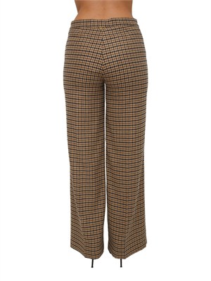 TWIN-SET Pantaloni Twinset in saia di misto lana a fantasia check cammello in DONNA