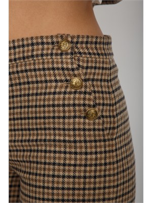 TWIN-SET Pantaloni Twinset in saia di misto lana a fantasia check cammello in DONNA