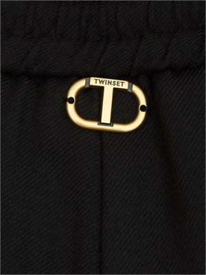 TWIN-SET Pantaloni Twinset in twill misto lana nera in DONNA