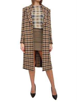 TWIN-SET Minigonna Twinset in saia di misto lana fantasia check cammello in DONNA