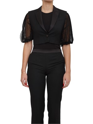 TWIN-SET Gilet nero Twinset in twill misto lana e revers in raso in DONNA