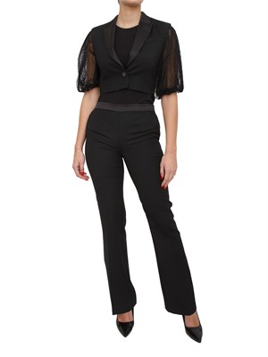 TWIN-SET Gilet nero Twinset in twill misto lana e revers in raso in DONNA