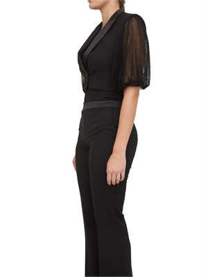 TWIN-SET Gilet nero Twinset in twill misto lana e revers in raso in DONNA