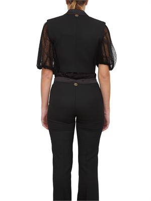 TWIN-SET Gilet nero Twinset in twill misto lana e revers in raso in DONNA