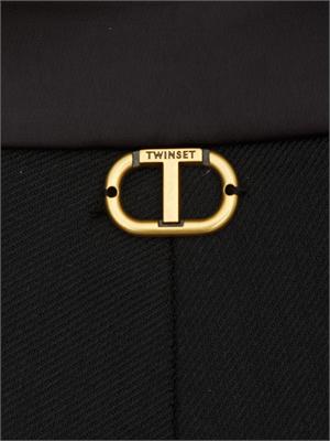 TWIN-SET Pantaloni Twinset in twill misto lana ed inserto raso in DONNA