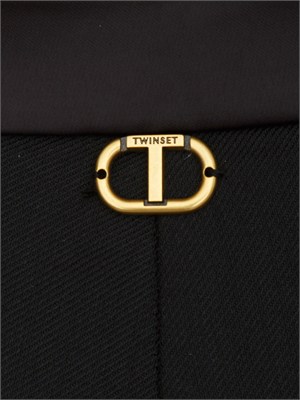 TWIN-SET Pantaloni Twinset in twill misto lana ed inserto raso in DONNA