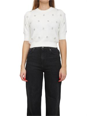 TWIN-SET Maglia Twinset in misto angora bianca con applicazioni strass in DONNA