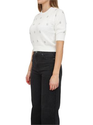 TWIN-SET Maglia Twinset in misto angora bianca con applicazioni strass in DONNA
