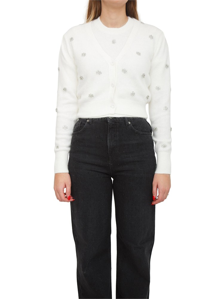 TWIN-SET Cardigan Twinset in misto angora bianca con applicazioni strass