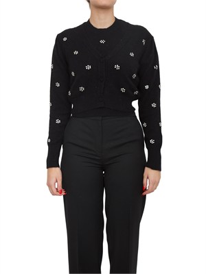 TWIN-SET Cardigan Twinset in misto angora nera con applicazioni strass in DONNA