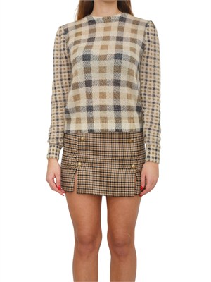 TWIN-SET Maglia Twinset in misto lana con fantasia check cammello in DONNA