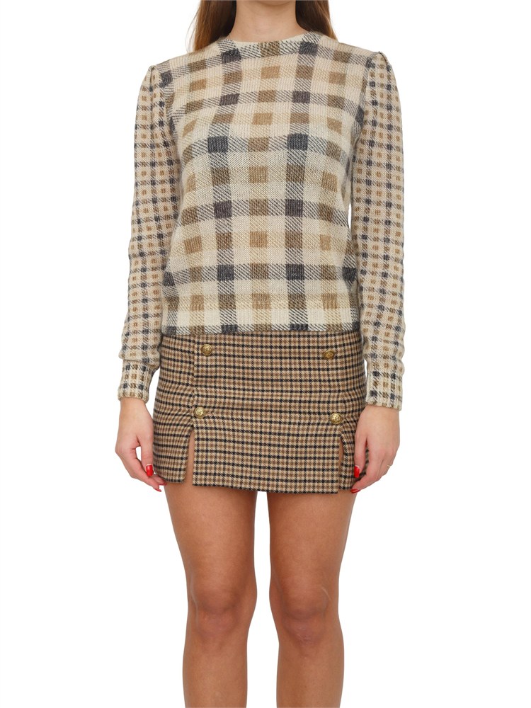 TWIN-SET Maglia Twinset in misto lana con fantasia check cammello