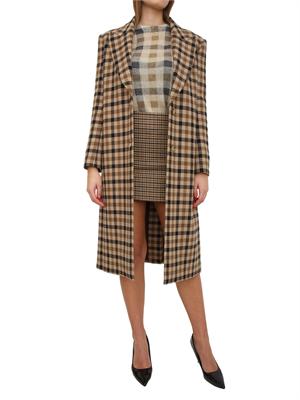 TWIN-SET Maglia Twinset in misto lana con fantasia check cammello in DONNA