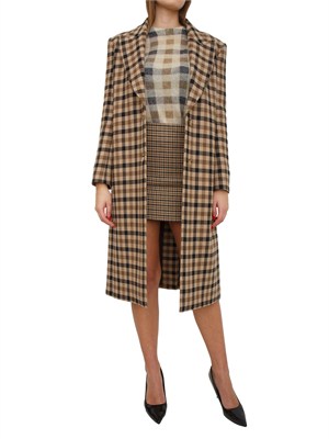 TWIN-SET Maglia Twinset in misto lana con fantasia check cammello in DONNA