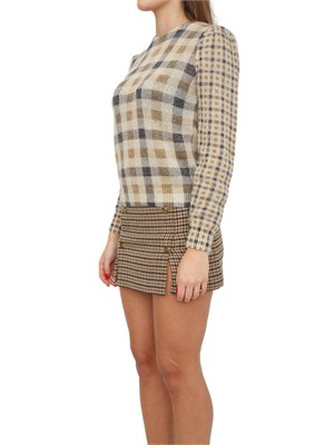 TWIN-SET Maglia Twinset in misto lana con fantasia check cammello in DONNA