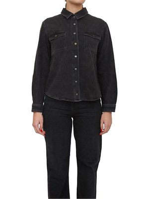 TWIN-SET Camicia nera Twinset in denim stretch con strass in DONNA