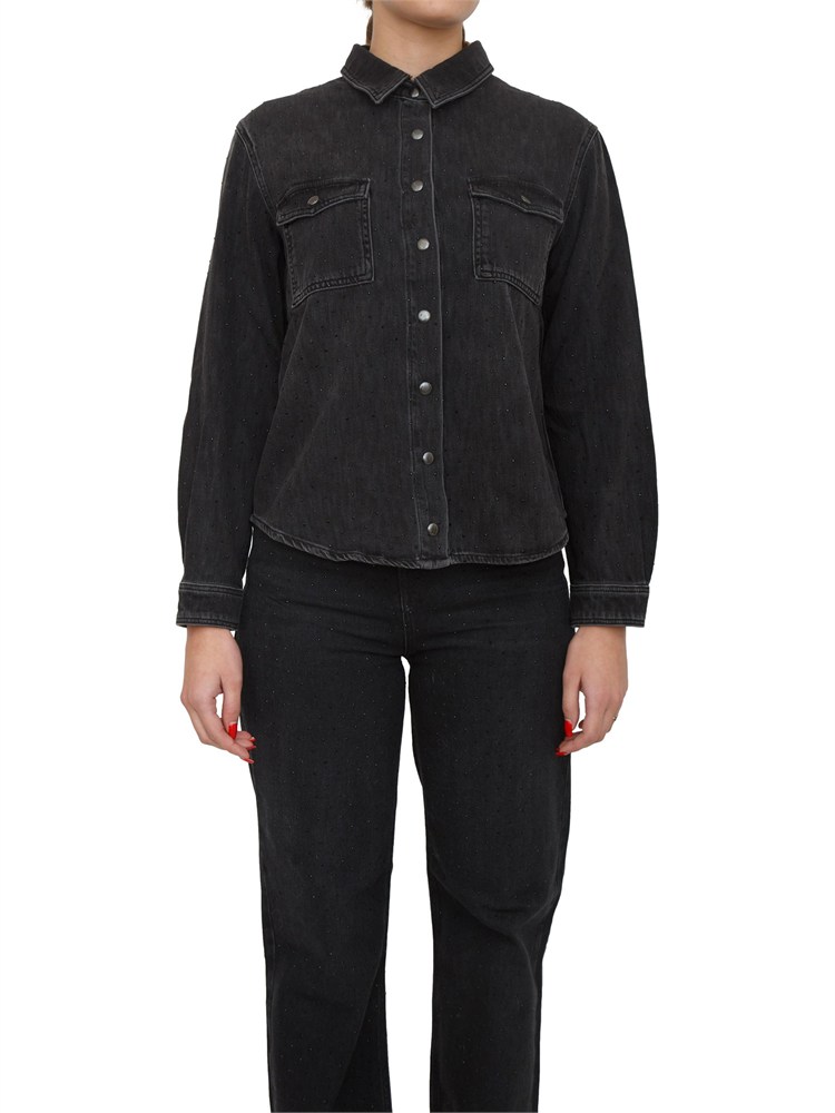 TWIN-SET Camicia nera Twinset in denim stretch con strass