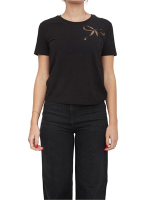 TWIN-SET T-shirt nera Twinet in cotone con inserto in organza in DONNA