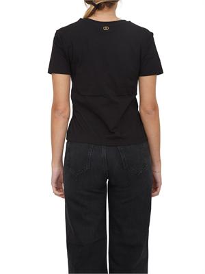 TWIN-SET T-shirt nera Twinet in cotone con inserto in organza in DONNA